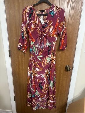 Express Burgundy Floral Tie-Front Maxi Dress